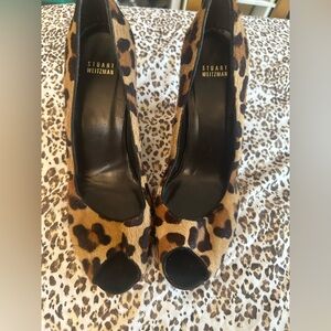 Stuart Weitzman Animal Print Peep Toe Heels